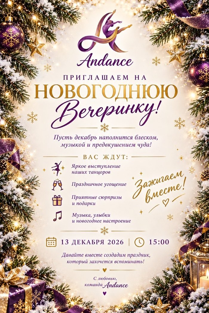 Афиша новогодней вечеринки AnDance, 13 декабря 2026, 15:00